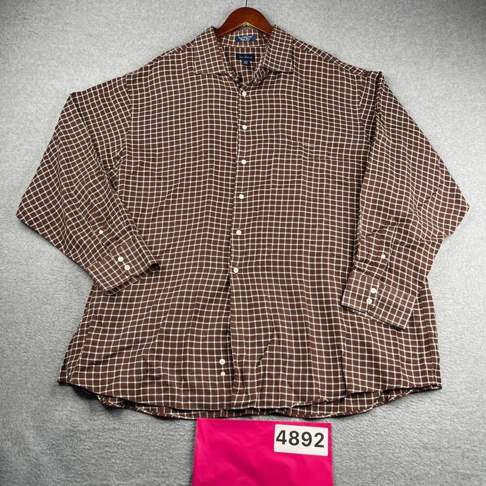 Paul Fredrick Sport Shirt 4XL Brown Check Casual Button Up Long Sleeve Mens 4XL